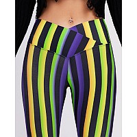 Sissycos Womens Halloween Crossover Leggings High Waisted Buttery Soft Printed Tights Stripe Yellow Black Medium