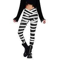 Sissycos Womens Halloween Crossover Leggings High Waisted Buttery Soft Printed Tights Halloween Mummy Stripe Large