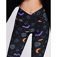 Sissycos Womens Halloween Crossover Leggings High Waisted Buttery Soft Printed Tights Halloween Print Medium