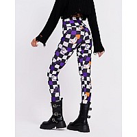 Sissycos Womens Halloween Crossover Leggings High Waisted Buttery Soft Printed Tights Halloween Ghost Plaid Medium