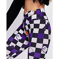 Sissycos Womens Halloween Crossover Leggings High Waisted Buttery Soft Printed Tights Halloween Ghost Plaid Medium