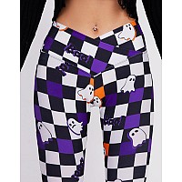 Sissycos Womens Halloween Crossover Leggings High Waisted Buttery Soft Printed Tights Halloween Ghost Plaid Medium