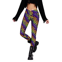 Sissycos Womens Halloween Crossover Leggings High Waisted Buttery Soft Printed Tights Pixel Plaid Color Large