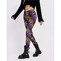 Sissycos Womens Halloween Crossover Leggings High Waisted Buttery Soft Printed Tights Pixel Plaid Color Large