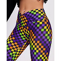 Sissycos Womens Halloween Crossover Leggings High Waisted Buttery Soft Printed Tights Pixel Plaid Color Large