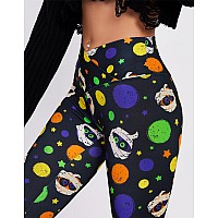 Sissycos Womens Halloween Crossover Leggings High Waisted Buttery Soft Printed Tights Planet Mummy Large