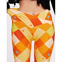 Sissycos Womens Halloween Crossover Leggings High Waisted Buttery Soft Printed Tights Fun Yellow Plaid Xxlarge