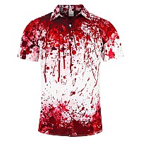 Alisister Mens Halloween Shirt Scary Bloody Wound Button Down Short Sleeve Funny Tops Holiday Festival Party Clothes