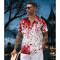 Alisister Mens Halloween Shirt Scary Bloody Wound Button Down Short Sleeve Funny Tops Holiday Festival Party Clothes