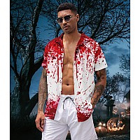 Alisister Mens Halloween Shirt Scary Bloody Wound Button Down Short Sleeve Funny Tops Holiday Festival Party Clothes