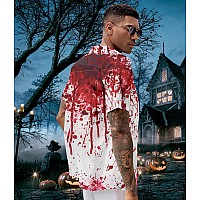 Alisister Mens Halloween Shirt Scary Bloody Wound Button Down Short Sleeve Funny Tops Holiday Festival Party Clothes