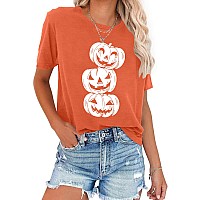 Halloween Pumpkin Shirt Women Funny Spooky Pumpkin Print Tee Shirts Casual Tops