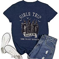 Halloween Shirt For Women Sanderson Sisters Graphic Tee Tops Hocus Pocus Funny Tshirt Fall Casual Shirtsxxlargedark Blue