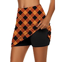 Ekouaer Womens Halloween Skirt A Line Tennis Skirt High Waisted Athletic Golf Skort Skirts With Shorts 2024 Lantern Orange Larg