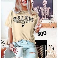 Yi Xiang Ran Halloween T Shirt Women Sanderson Shirt Witches Graphic Tees Casual Short Sleeve Holiday Shirts Topsalemapricot M