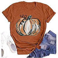 Halloween Pumpkin Shirts For Women Fall Shirts Casual Cotton Pumpkin Shirt Woman Burnt Orange S