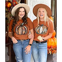 Halloween Pumpkin Shirts For Women Fall Shirts Casual Cotton Pumpkin Shirt Woman Burnt Orange S