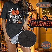 Womens Funny Halloween Shirts Pumpkin Head Spooky Tshirt Cute Graphic Skeleton Tees Loose Fitting Short Sleeve Trendy Fall Outfi