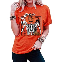 Womens Halloween Burnt Orange Fall Shirts Funny Pumpkin Head Skeleton Tshirts Shirts Holiday Spooky Novelty Tshirts Orange La