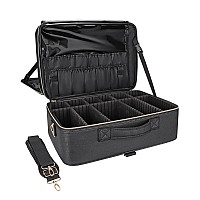 Relavel Extra Large Makeup Bag, Makeup Case Professional Makeup Artist Kit Train Case Travel Cosmetic Bag Brush Organizer, Waterproof Leather Material, with Adjustable Shoulder Straps and Dividers