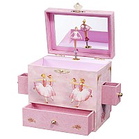 Enchantmints Musical Ballerina Jewelry Box For Girls Spins To Swan Lake Pink 4 Drawers Treasure Storage