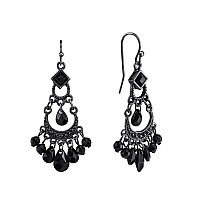 1928 Jewelry Womens Black Briolette Beads Crystal Crescent Chandelier Earrings