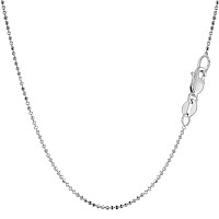 Jewelry Affairs 14K White Real Gold Diamond Cut Bead Chain Necklace 12Mm 18