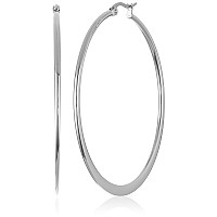 Amazon Essentials Stainless Steel Flattened Hoop Earrings 45Mm