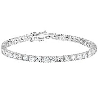 Amazon Collection Platinum Plated Sterling Silver Round Cut Cubic Zirconia Tennis Bracelet 4Mm 725