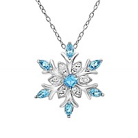 Amanda Rose Collection Sterling Silver Snowflake Pendant Necklace With Swarovksi Crystals Blue And White