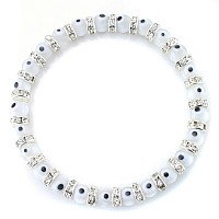 Jewelrieshop Turkish Evil Eye Bracelet Murano Glass Beads Beaded Clear Crystal Spacer Bracelet For Women Girls 6Mm White Eye Be