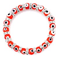 Jewelrieshop Turkish Evil Eye Bracelet Murano Glass Beads Beaded Clear Crystal Spacer Bracelet For Women Girls 8Mm Red Eye Bead