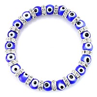 Jewelrieshop Turkish Evil Eye Bracelet Murano Glass Beads Beaded Clear Crystal Spacer Bracelet For Women Girls 8Mm Blue Eye Bea