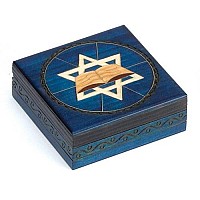 Blue Star Of David Secret Jewelry Keepsake Box Judaica Polish Handmade Jewelry Box