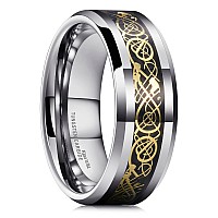 King Will Dragon 8Mm Gold Celtic Dragon Tungsten Carbide Mens Wedding Band Ring Comfort Fit 95