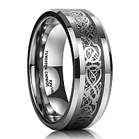 King Will Dragon Men Tungsten Carbide Ring Wedding Band 8Mm Silver Celtic Dragon Inlay Polish Finish 105