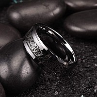 King Will Dragon Men Tungsten Carbide Ring Wedding Band 8Mm Silver Celtic Dragon Inlay Polish Finish 105