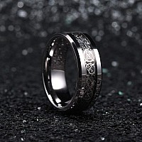 King Will Dragon Men Tungsten Carbide Ring Wedding Band 8Mm Silver Celtic Dragon Inlay Polish Finish 105