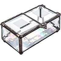 Glass Box Jewelry Trinket Keepsake Display Decorative Vanity Organizer Ring Dish Double Hinged Lid Clear Beveled Stained Glass G