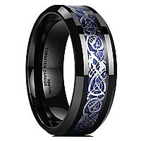 King Will Dragon Mens 8Mm Black Tungsten Carbide Ring Blue Carbon Fiber Celtic Dragon Wedding Band 105