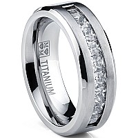 Metal Masters Co Titanium Mens Wedding Band Engagement Ring With 9 Large Princess Cut Cubic Zirconia Size 75