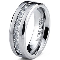 Metal Masters Co Titanium Mens Wedding Band Engagement Ring With 9 Large Princess Cut Cubic Zirconia Size 75