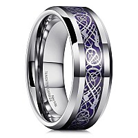 King Will 8Mm Sliver Dragon Scale Tungsten Carbide Ring Purple Carbon Fibre Inlay Wedding Ring Comfort Fit 75