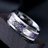 King Will 8Mm Sliver Dragon Scale Tungsten Carbide Ring Purple Carbon Fibre Inlay Wedding Ring Comfort Fit 75