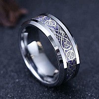 King Will 8Mm Sliver Dragon Scale Tungsten Carbide Ring Purple Carbon Fibre Inlay Wedding Ring Comfort Fit 8