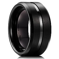 King Will 10Mm Black Tungsten Carbide Wedding Band Ring Polished Finish Grooved Center Comfort Fit8