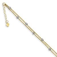 The Black Bow Black Bow Jewelry 14K Twotone Gold 2 Strand Spiga And Mirror Bead Anklet 9 Inch