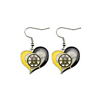 Aminco Nhl Boston Bruins Swirl Heart Earrings Size 25