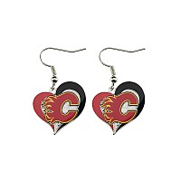 Nhl Calgary Flames Swirl Heart Earrings