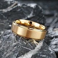 King Will Glory 8Mm Tungsten Carbide Ring 14K Gold Matte Brushed Wedding Band Comfort Fit